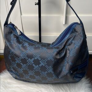 Tumi Signature Logo Women’s Handbag Blue /Dark Brown, Leather Accents Adjustable